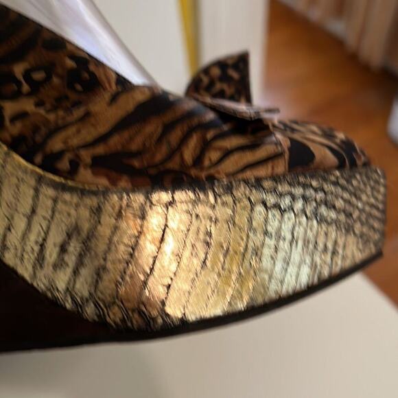 Sam Edelman SZ 7 Wedge Platform Peep Toe Sling Back Animal Print Mob Wife Heels - Picture 7 of 7